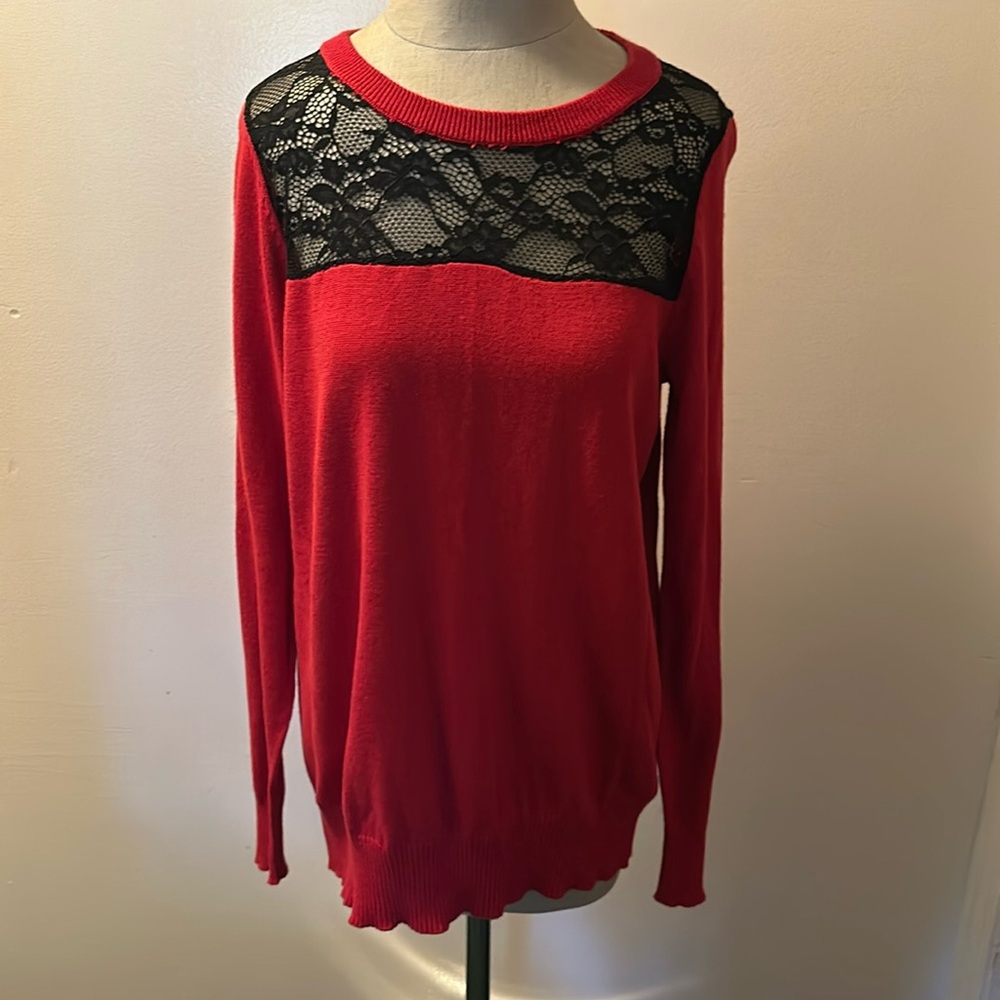 Torrid red sweater with black lace size 00